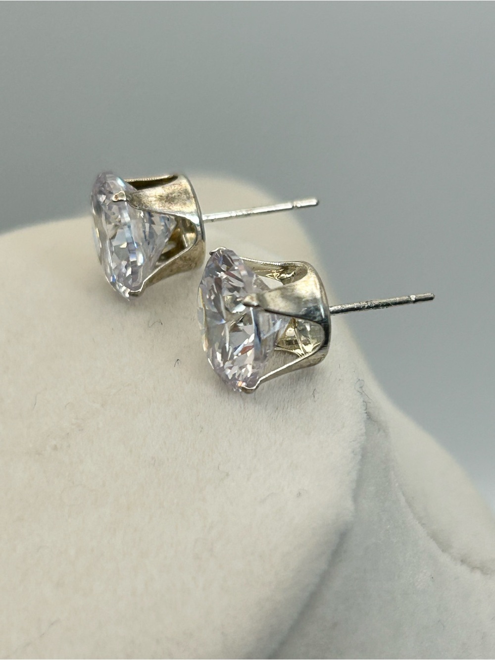 Sterling Silver Large Round Crystal Stud Earrings Sparkling Stamped 925 No Backs